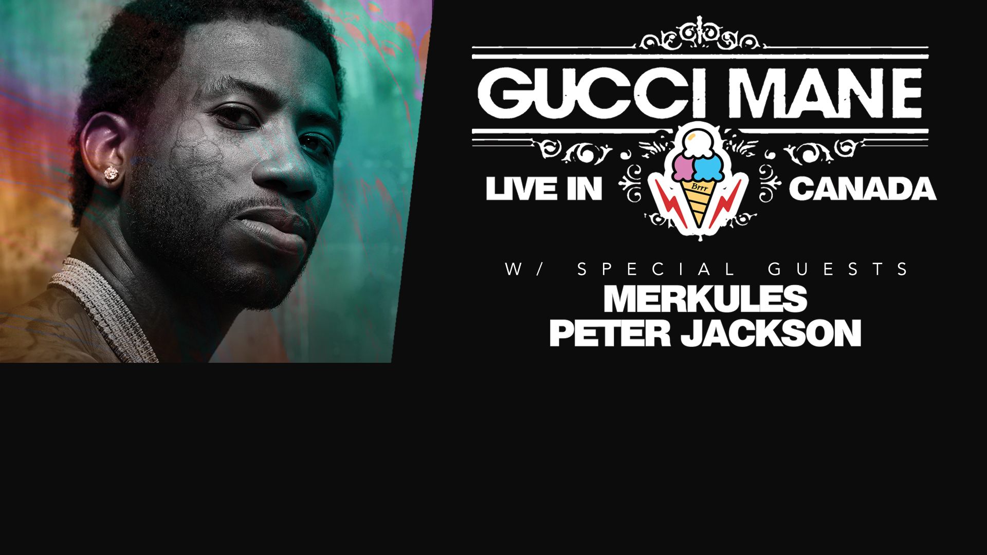 Gucci Mane with Merkules and Peter Jackson at the SOEC in Penticton on May 28, 2019.